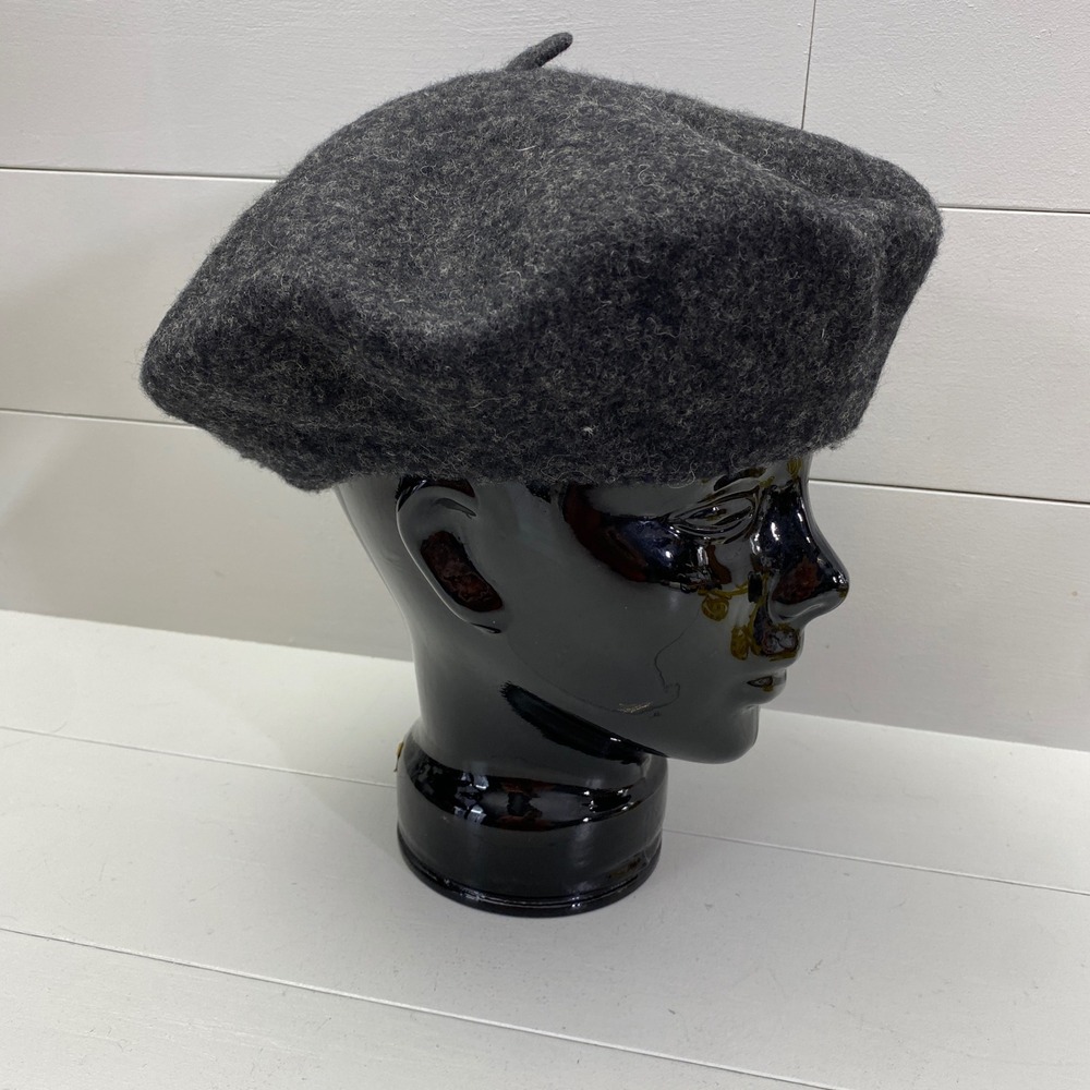Vintage Wool Beret Hat Unisex OS Charcoal Gray Made in Spain French Style